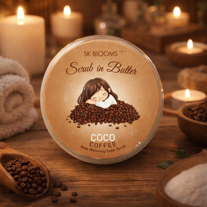 SK Blooms Coco Coffee Scrub in Butter | 2-in-1 Body Whitening Sugar Scrub | Natural Exfoliating & Moisturizing Skin Care