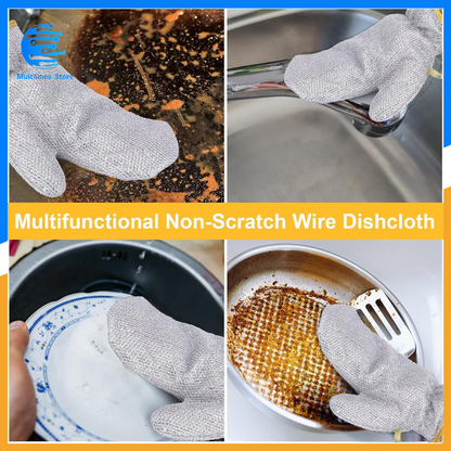 Heavy-Duty Wire Scrubber Dishwashing Mitts – Heat Resistant Steel Wire Cleaning Gloves for Pots, Pans, Grills, and Kitchen Tasks