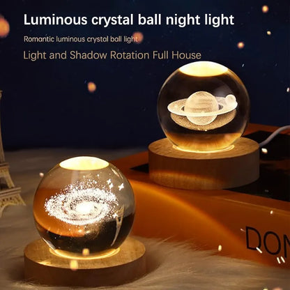 3D Crystal Ball Moon Night Light – Laser-Engraved Glass Sphere with Warm LED Wooden Base (Moon Shape Only)
