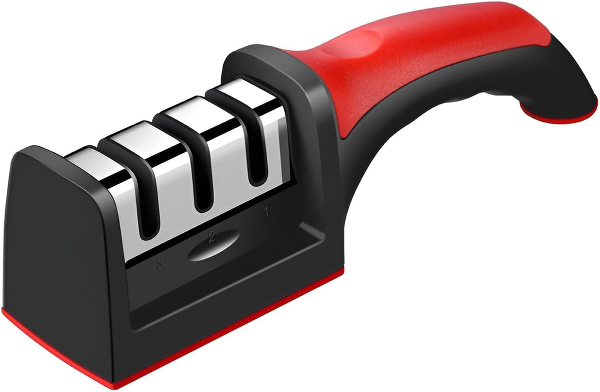 RS-168 3-Stage Manual Knife Sharpener – Professional Kitchen Knife Sharpening Tool with Ergonomic Handle & Non-Slip Base