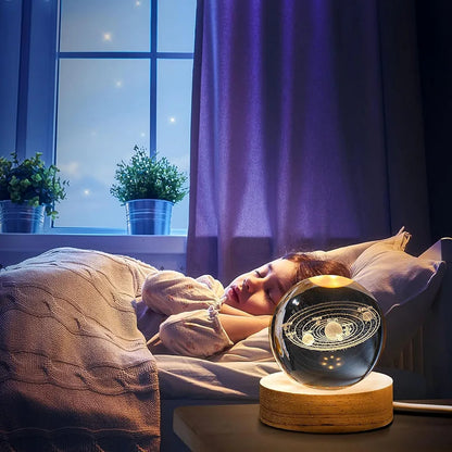 3D Crystal Ball Moon Night Light – Laser-Engraved Glass Sphere with Warm LED Wooden Base (Moon Shape Only)
