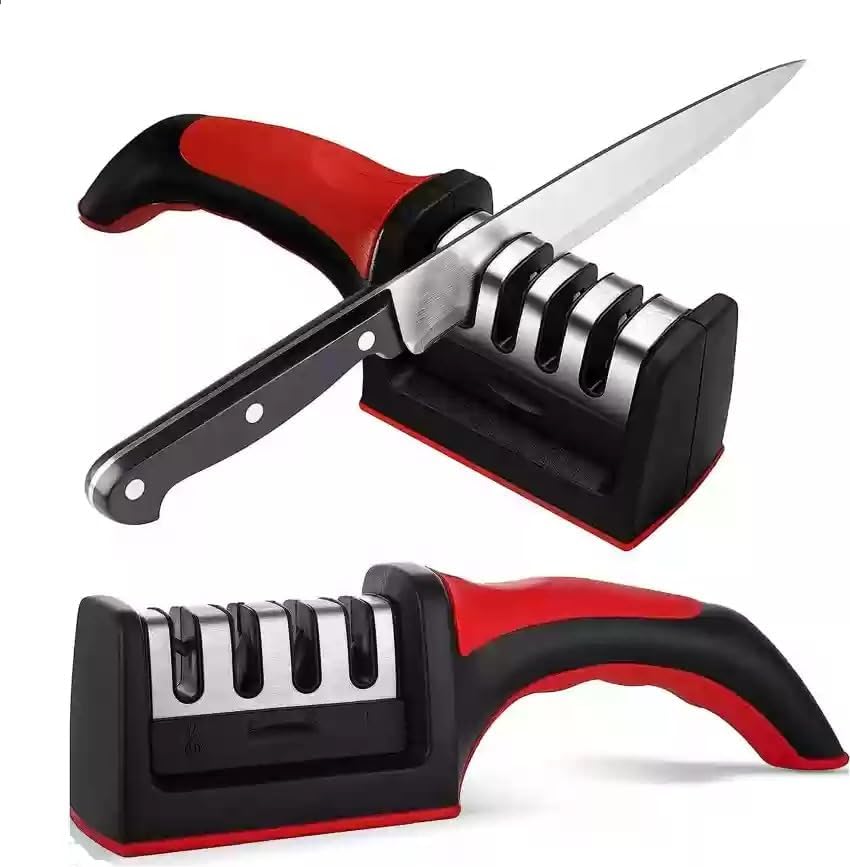 RS-168 3-Stage Manual Knife Sharpener – Professional Kitchen Knife Sharpening Tool with Ergonomic Handle & Non-Slip Base