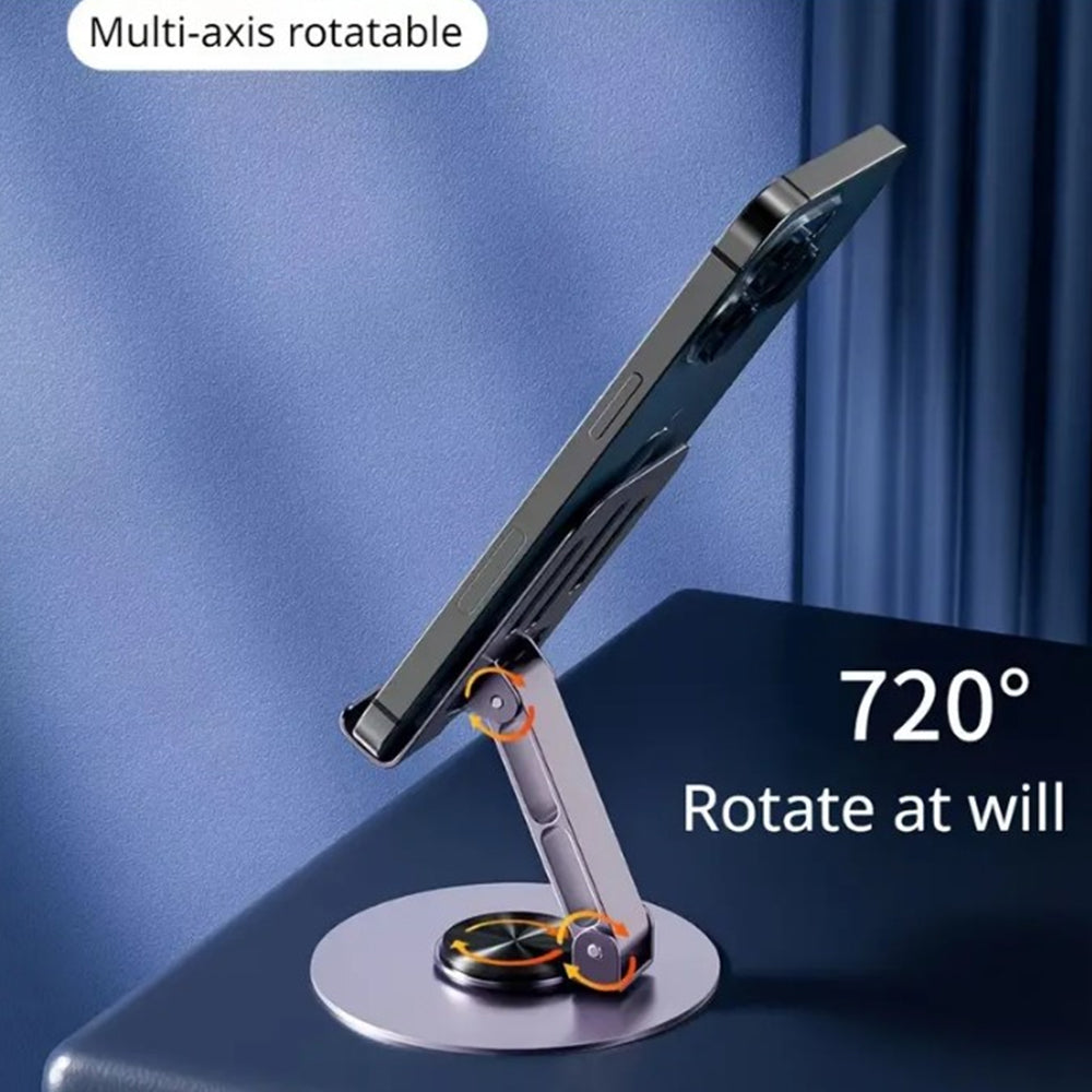 ZY034 Adjustable Desktop Mobile Phone Holder | Premium ABS Metal Biaxial Bracket Stand | 360 Degree Rotating Universal Table Mount - Grey