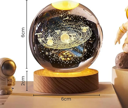 3D Crystal Ball Moon Night Light – Laser-Engraved Glass Sphere with Warm LED Wooden Base (Moon Shape Only)