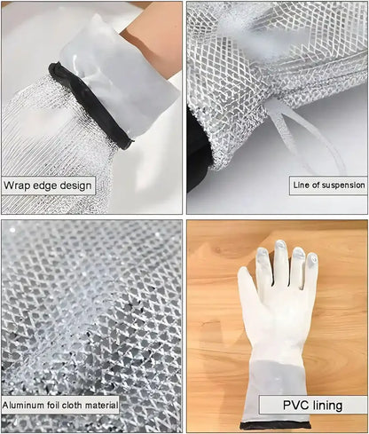 Heavy-Duty Wire Scrubber Dishwashing Mitts – Heat Resistant Steel Wire Cleaning Gloves for Pots, Pans, Grills, and Kitchen Tasks