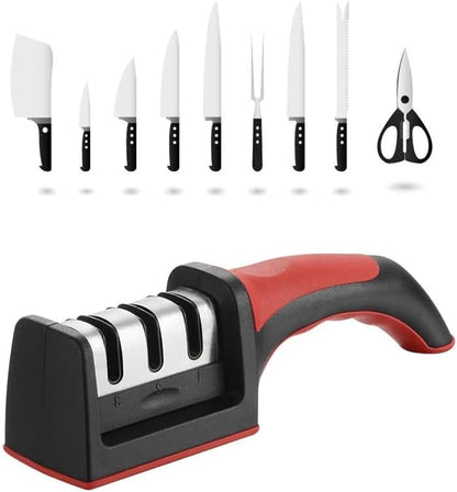 RS-168 3-Stage Manual Knife Sharpener – Professional Kitchen Knife Sharpening Tool with Ergonomic Handle & Non-Slip Base