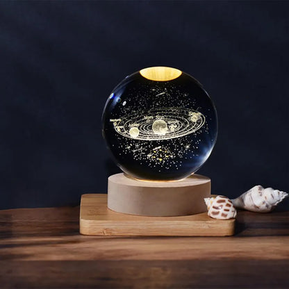 3D Crystal Ball Moon Night Light – Laser-Engraved Glass Sphere with Warm LED Wooden Base (Moon Shape Only)
