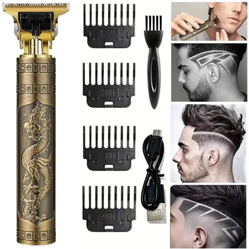 Vintage T9 Professional Trimmer – Close-Cutting T-Blade Hair Clipper for Men - Metal Body