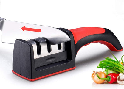 RS-168 3-Stage Manual Knife Sharpener – Professional Kitchen Knife Sharpening Tool with Ergonomic Handle & Non-Slip Base