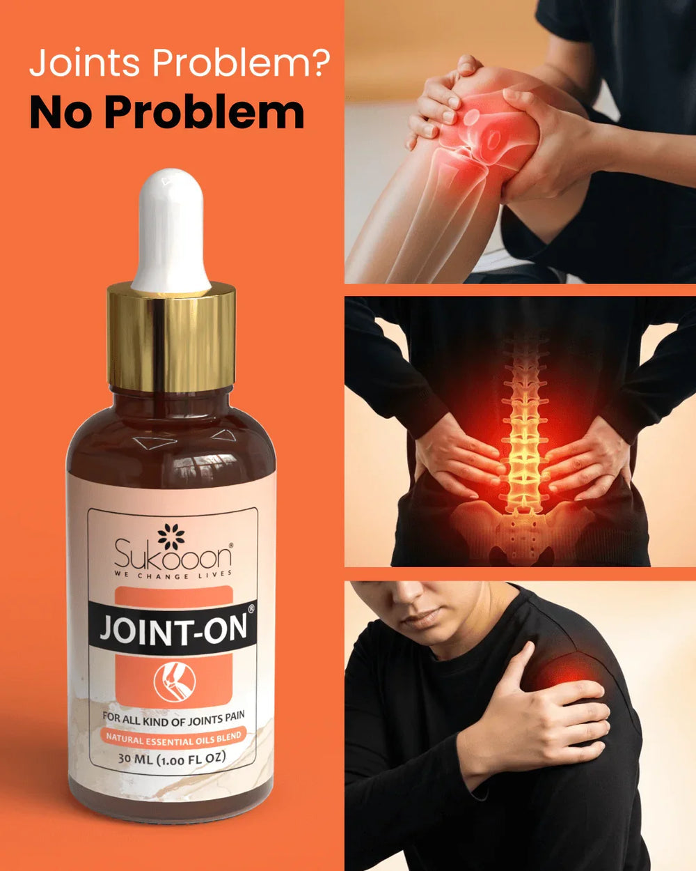 Sukoon Joint On Essential Oil Blend 30ML – Natural Pain Relief for Joints, Back, Knee, Arthritis, Strains & Sprains
